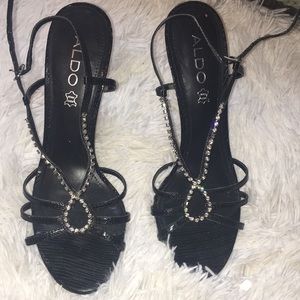 NWOT ALDO Black Rhinestone Heel’s With Ankle Straps